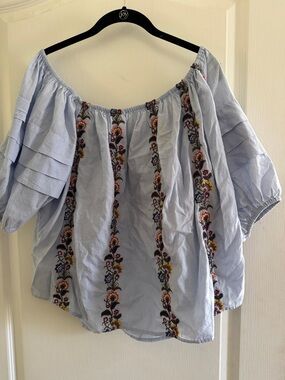 American Eagle Light Blue Embroidered Off-Shoulder Women's Top